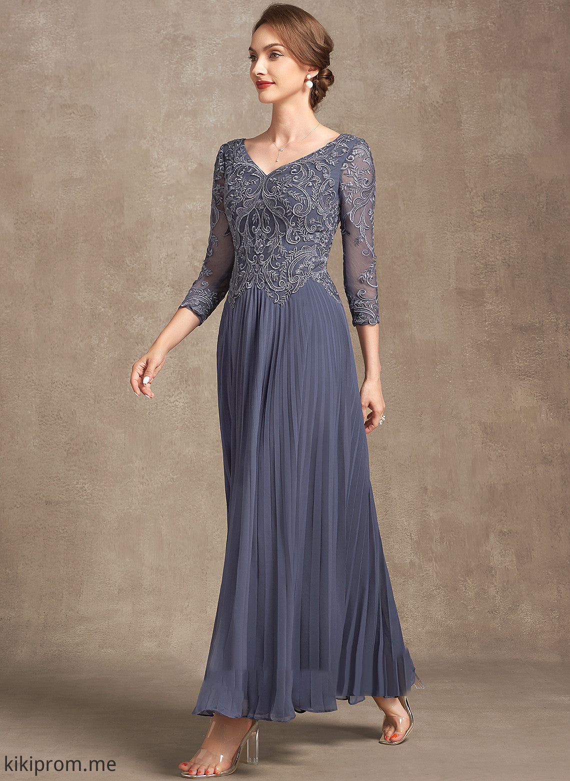 Dress the Lace Lilian Ankle-Length of V-neck Mother A-Line Mother of the Bride Dresses Chiffon Bride