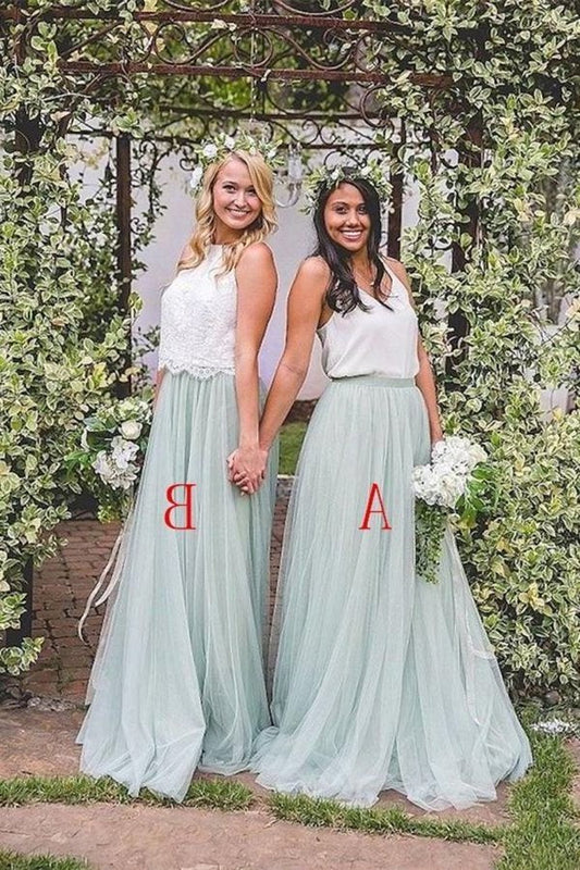 2 Pieces Ivroy And Mint Long A-Line Flowy Simple Cheap Elegant PMZXLPC5