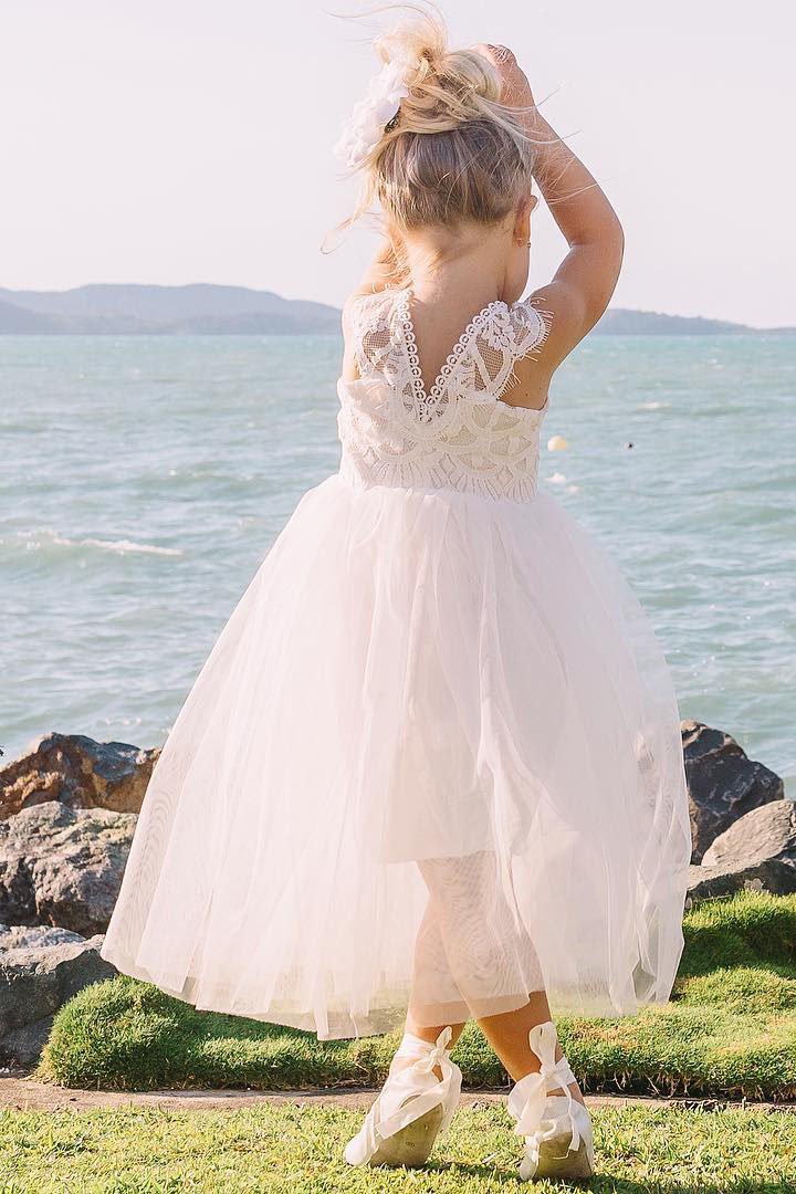 Cap Sleeves Lace Top Tulle Skirt Flower Girl Dresses, Beach Cute Little Girl Dresses STF15567