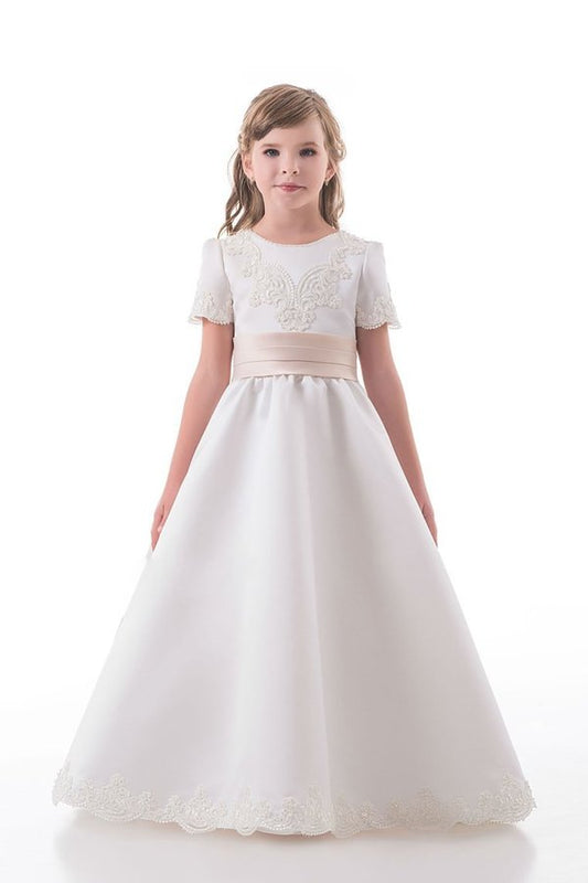 2024 A Line Scoop Short Sleeves Flower Girl Dresses With PFEC3YFP