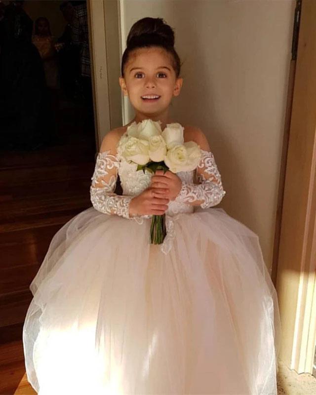 Ball Gown Long Sleeve Tulle Appliques Flower Girl Dresses with Bowknot, Baby Dresses STF15560