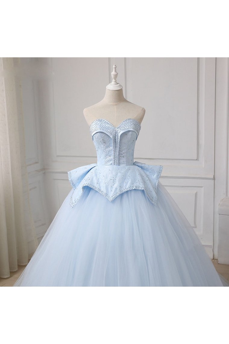 Sweetheart Ball Gown Beading Tulle Prom Dress Court Train Quinceanera STFP5FLTMDC