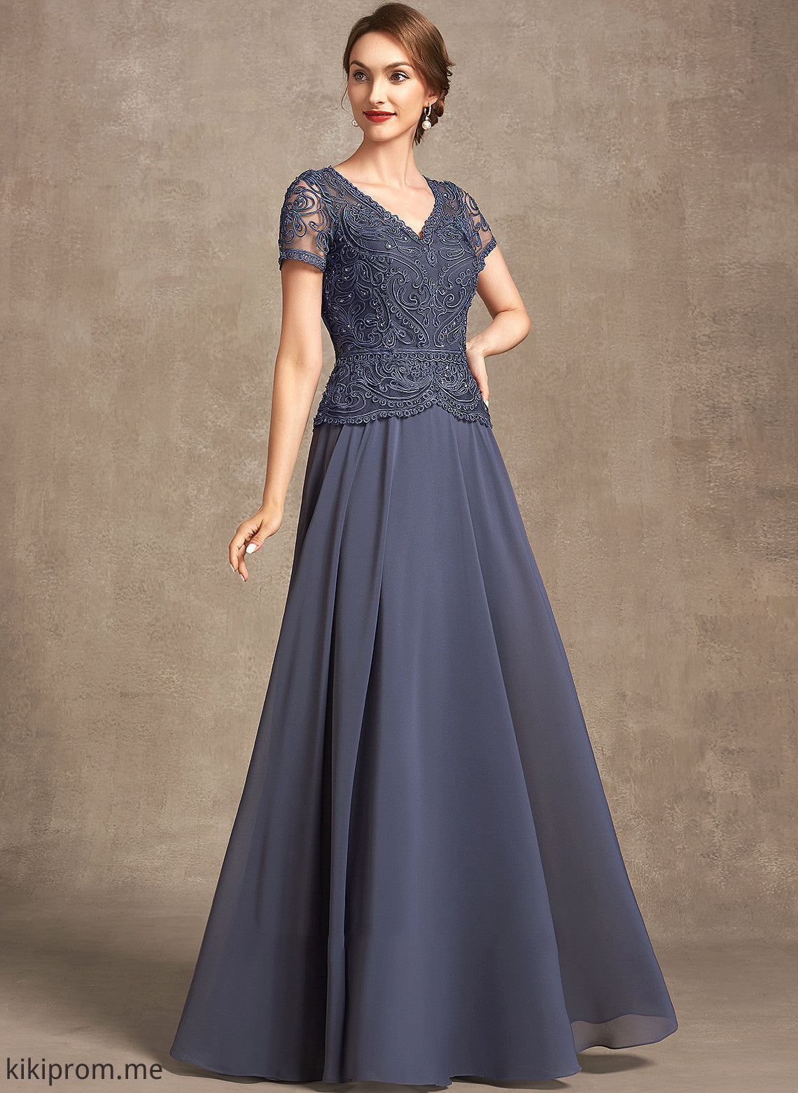 of Mother the Bride Lace Sequins V-neck Mother of the Bride Dresses A-Line With Lucile Floor-Length Dress Chiffon