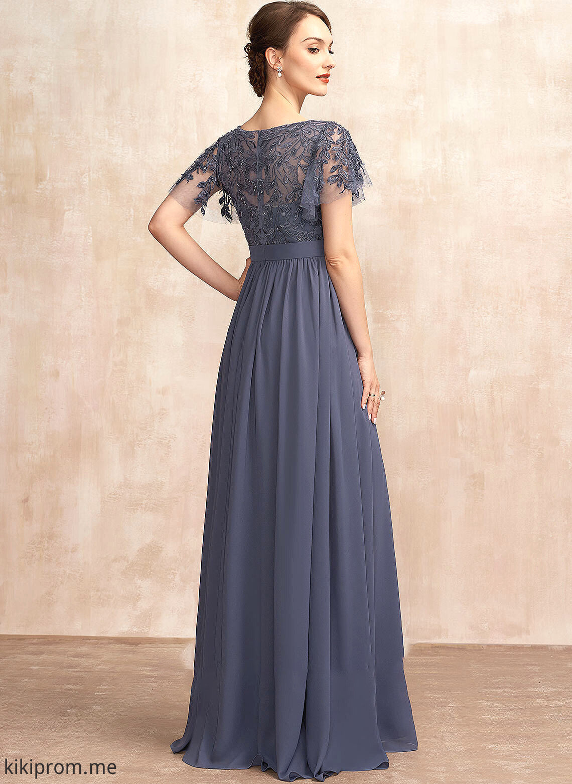 With Lace Mother Dress Chiffon Neck A-Line Mother of the Bride Dresses the Bride Sequins Scoop Lilian Floor-Length of