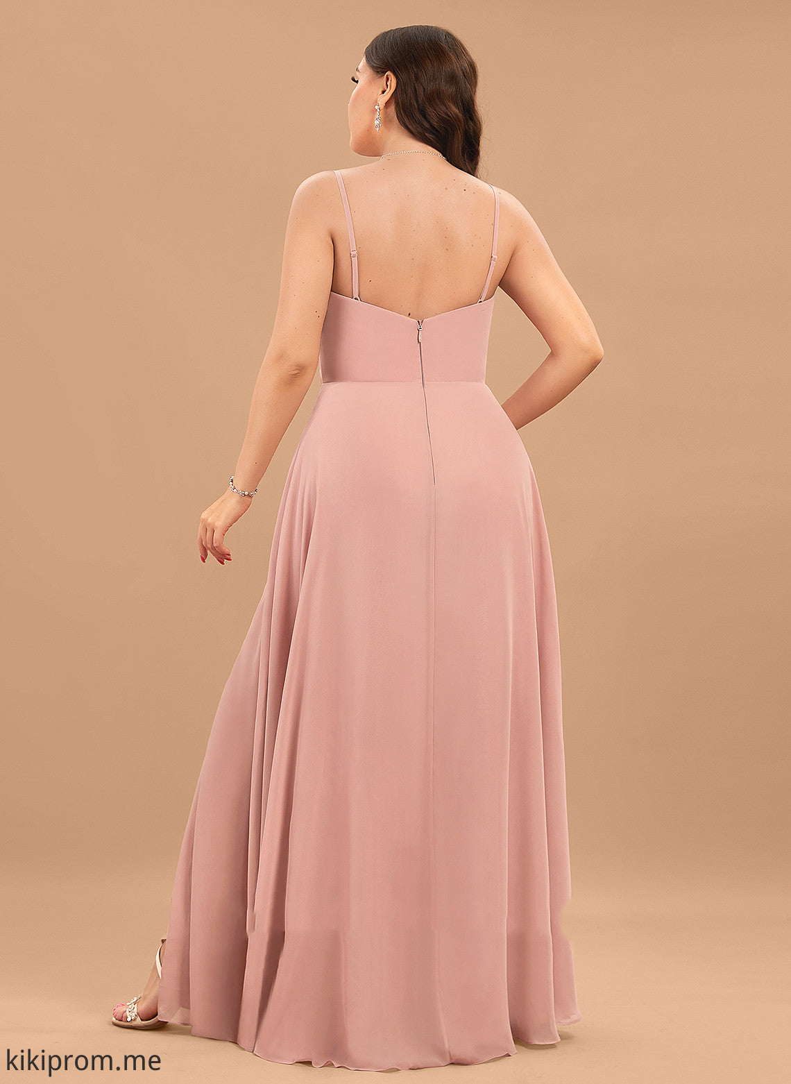 SplitFront Length A-Line Silhouette Embellishment Fabric V-neck Ruffle Neckline Floor-Length Nathalie Sleeveless Bridesmaid Dresses