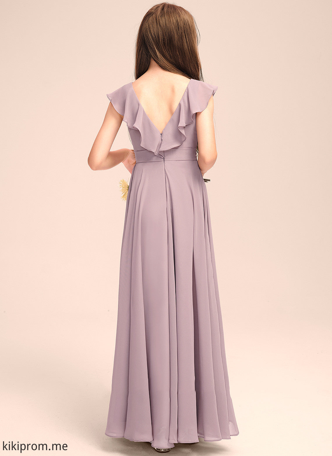 With Chiffon Evangeline Cascading Junior Bridesmaid Dresses Ruffles A-Line Floor-Length V-neck