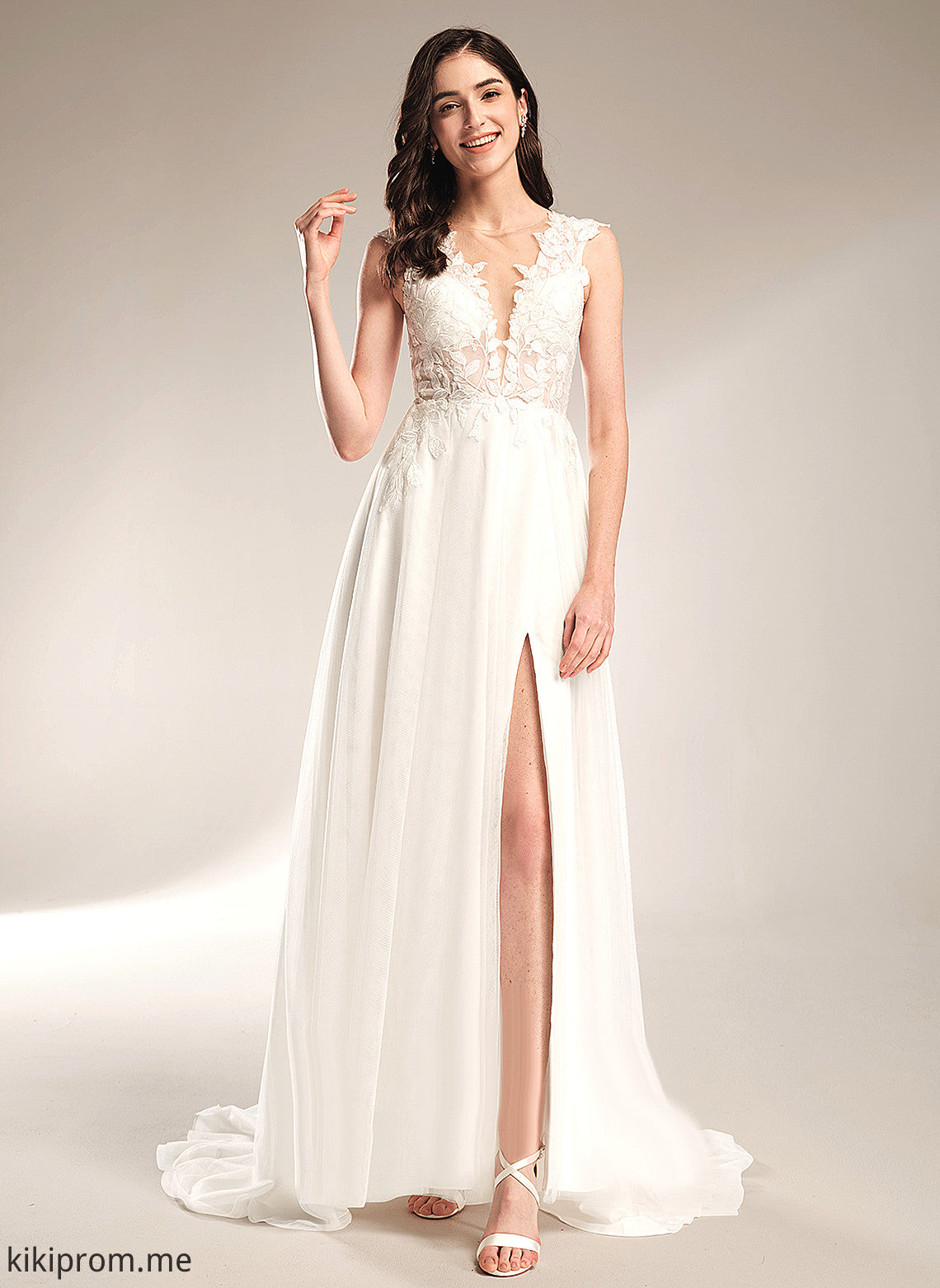 Dress A-Line V-neck With Wedding Dresses Lace Sequins Hedda Court Train Wedding Tulle