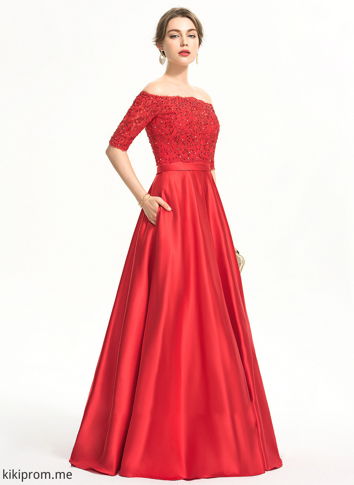 Rubi Beading Pockets Prom Dresses Ball-Gown/Princess Floor-Length With Satin Sequins Sweetheart