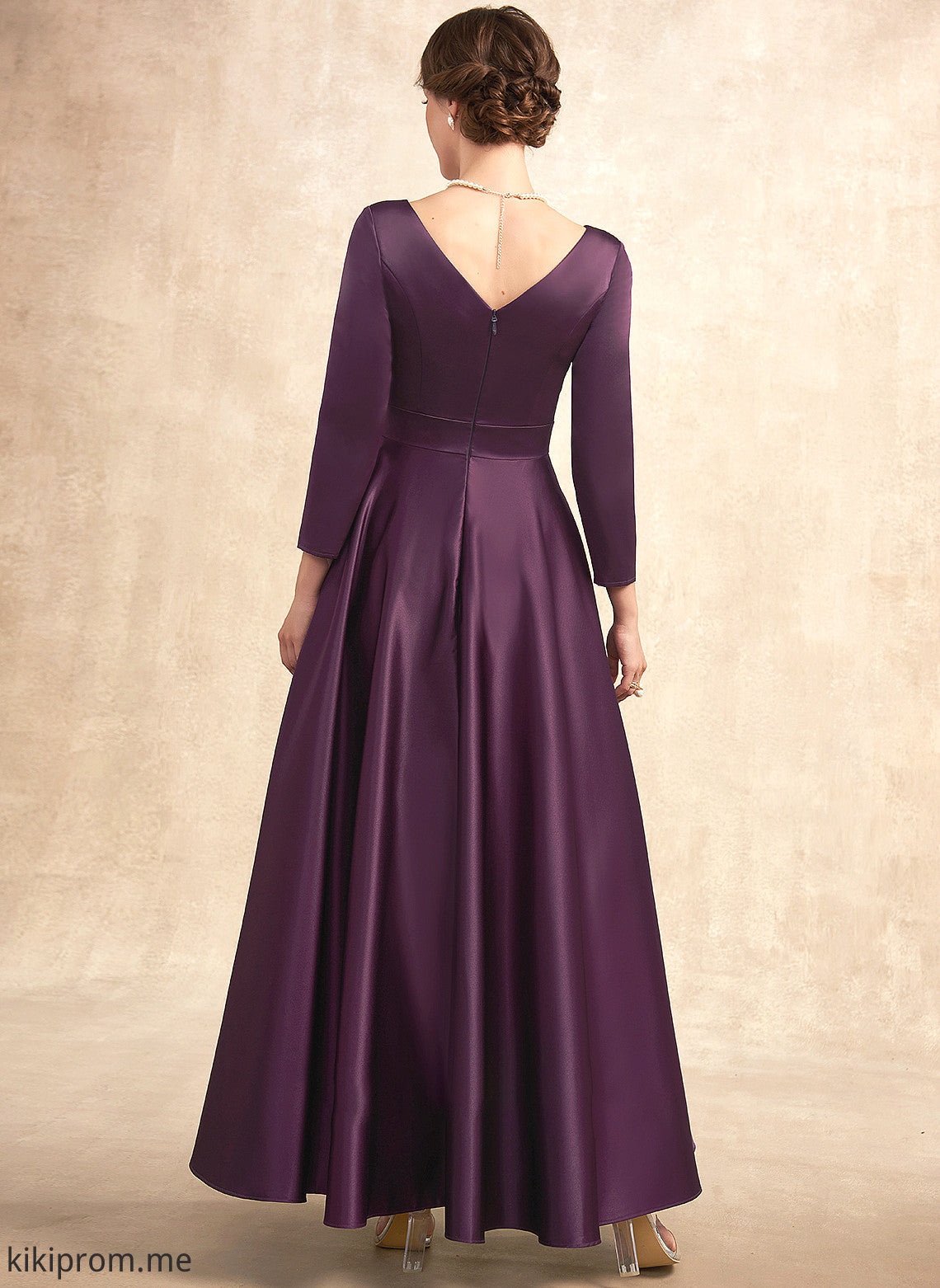 of Mother With Bride the V-neck A-Line Dress Carina Ankle-Length Mother of the Bride Dresses Pockets Satin