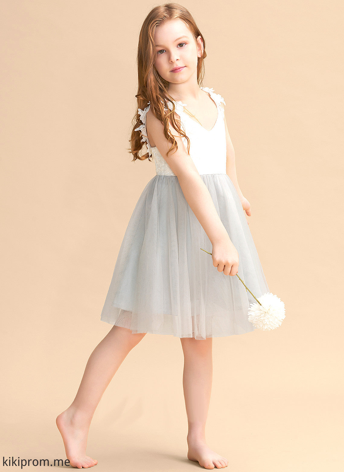 Knee-length Flower Flower Girl Dresses Girl Chelsea Dress Tulle/Lace V-neck A-Line Sleeveless -