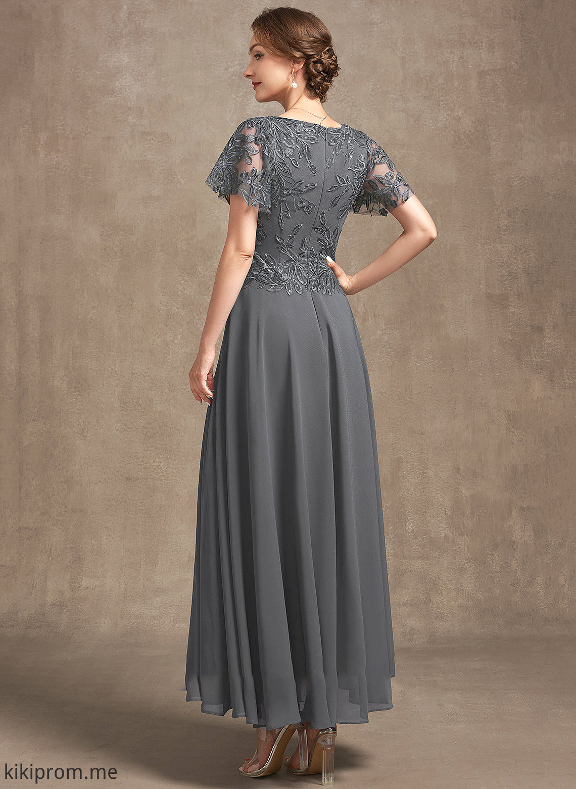 Dress V-neck Lace Chiffon With Ali Bride Ankle-Length Sequins Mother A-Line the Mother of the Bride Dresses of