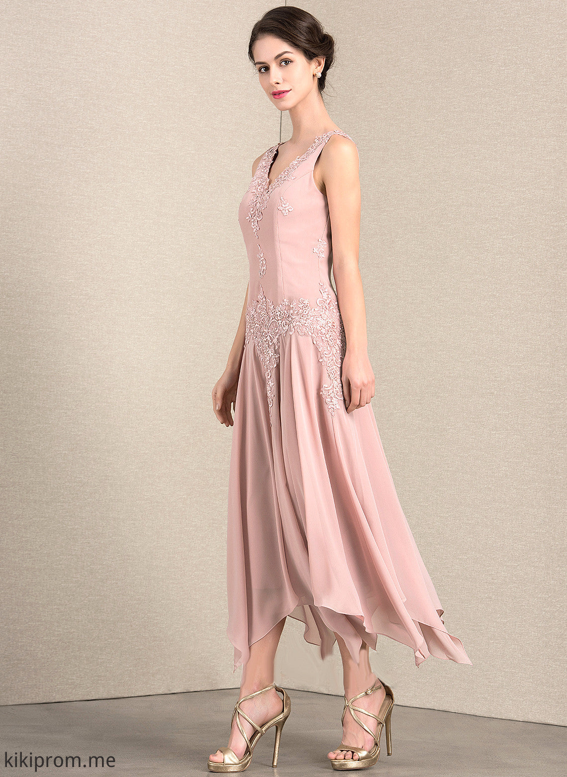 V-neck Lace Sequins Chiffon A-Line With of Appliques Ankle-Length Jill Mother of the Bride Dresses Bride Dress the Mother