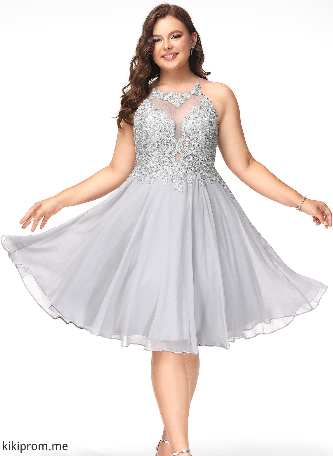 With Lace Sequins Chiffon Scoop A-Line Knee-Length Lexi Prom Dresses