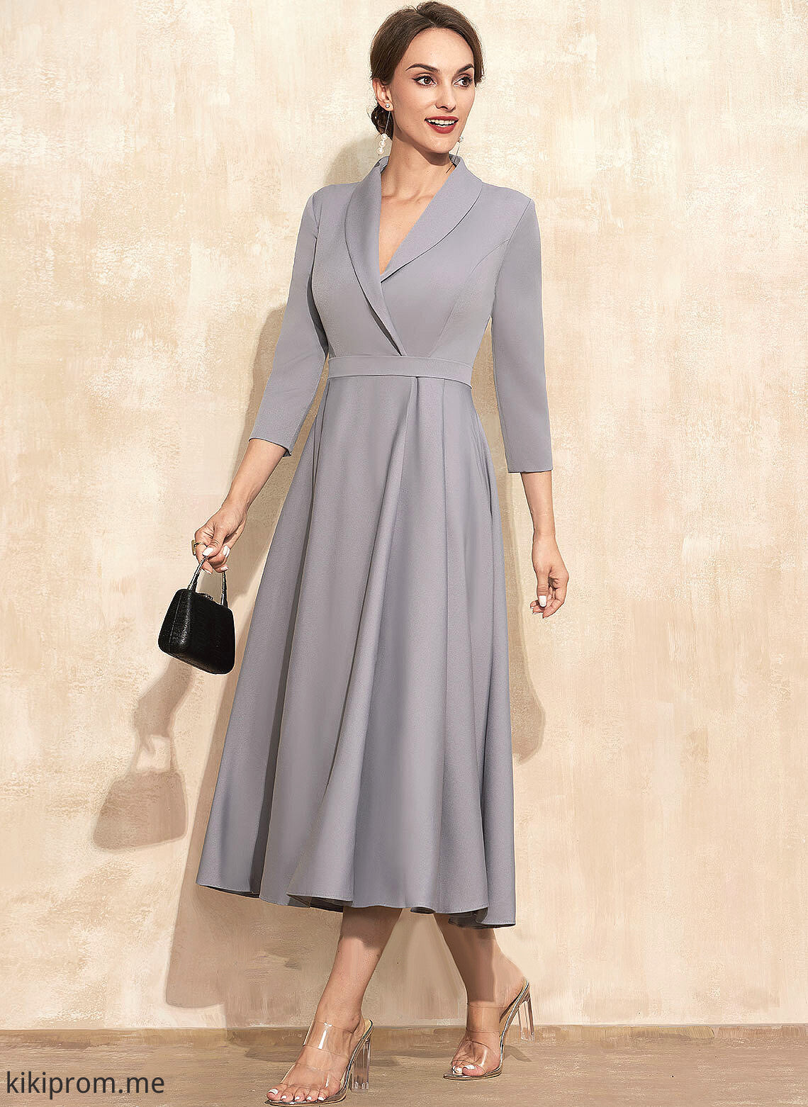 Stretch V-neck of Mother Tea-Length A-Line Haylie Bride Mother of the Bride Dresses Dress the Crepe