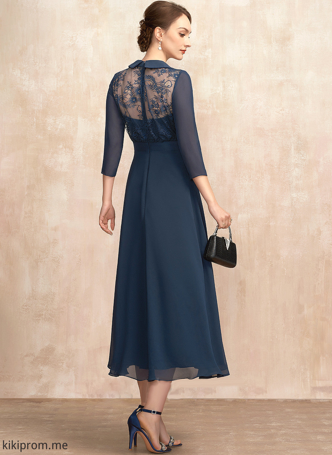 A-Line Lace Tea-Length Chiffon Mother the Bride Michaela Dress of V-neck Mother of the Bride Dresses