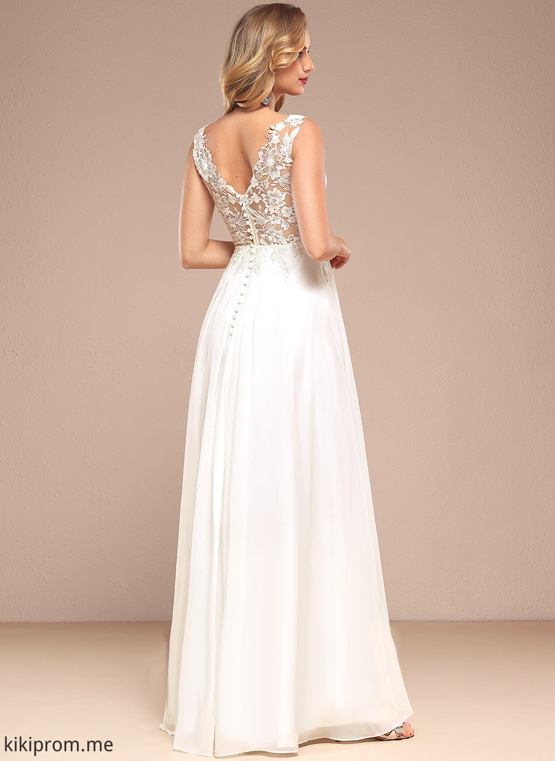 Wedding Dresses Lace Chiffon Madilynn Dress A-Line Sequins V-neck Floor-Length Wedding With