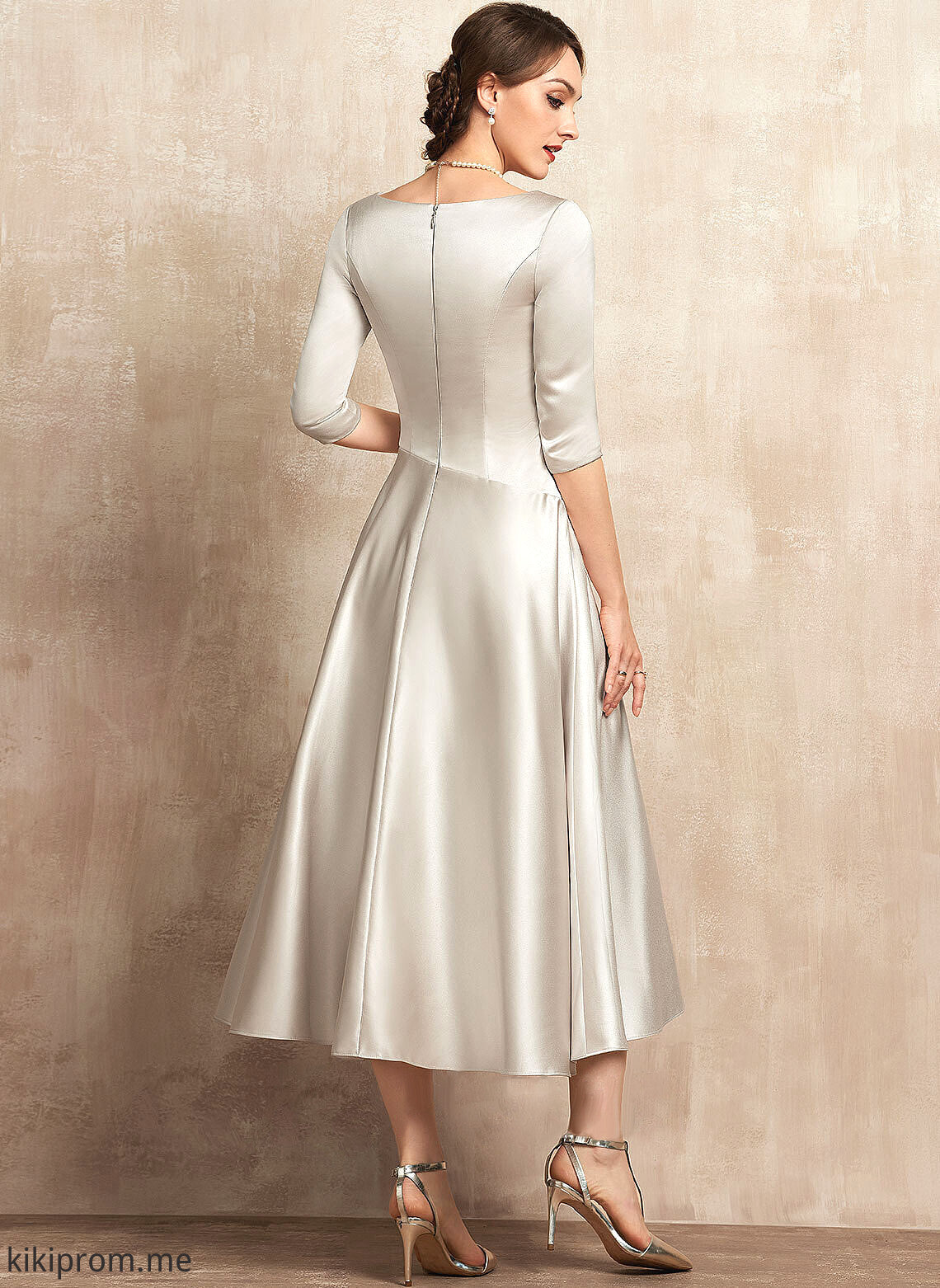 Bride Dress Ruffle A-Line Tea-Length of V-neck Mother With the Ashtyn Satin Mother of the Bride Dresses