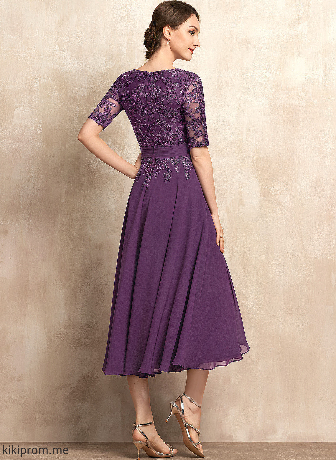 of Sequins Tea-Length V-neck Mother Mother of the Bride Dresses the Chiffon Adrienne A-Line Bride With Lace Dress