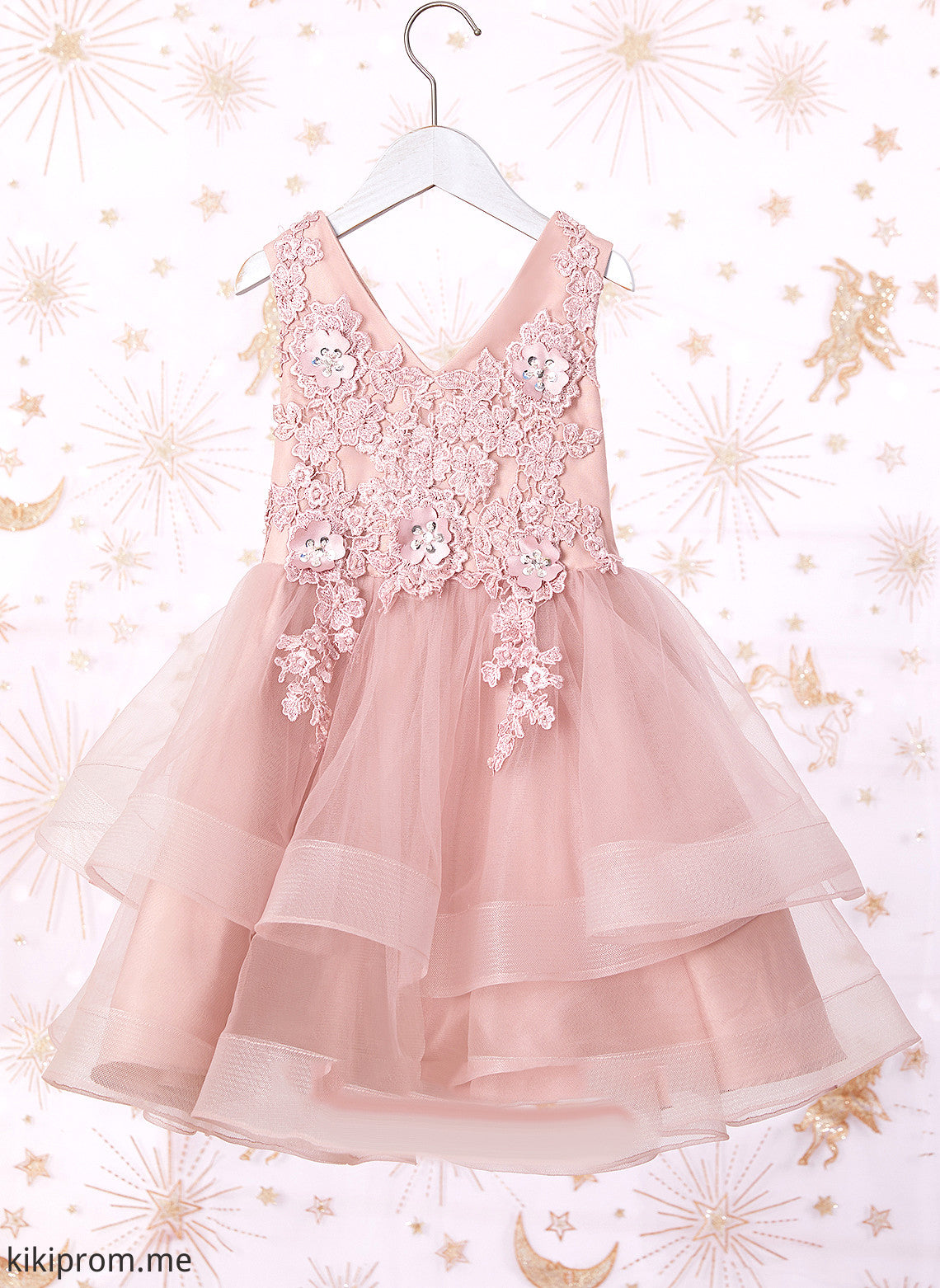 Flower Girl Dresses Sleeveless Beading/Flower(s)/Sequins Tulle/Lace Dress - V-neck With Flower A-Line Knee-length Jaylene Girl