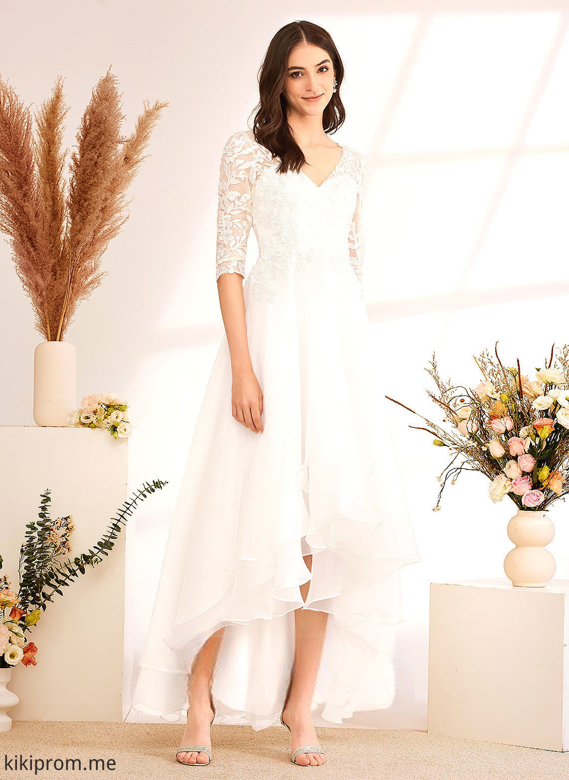 Sequins Wedding Dresses Dress With Tulle Beading A-Line Wedding Lace Yesenia Asymmetrical V-neck