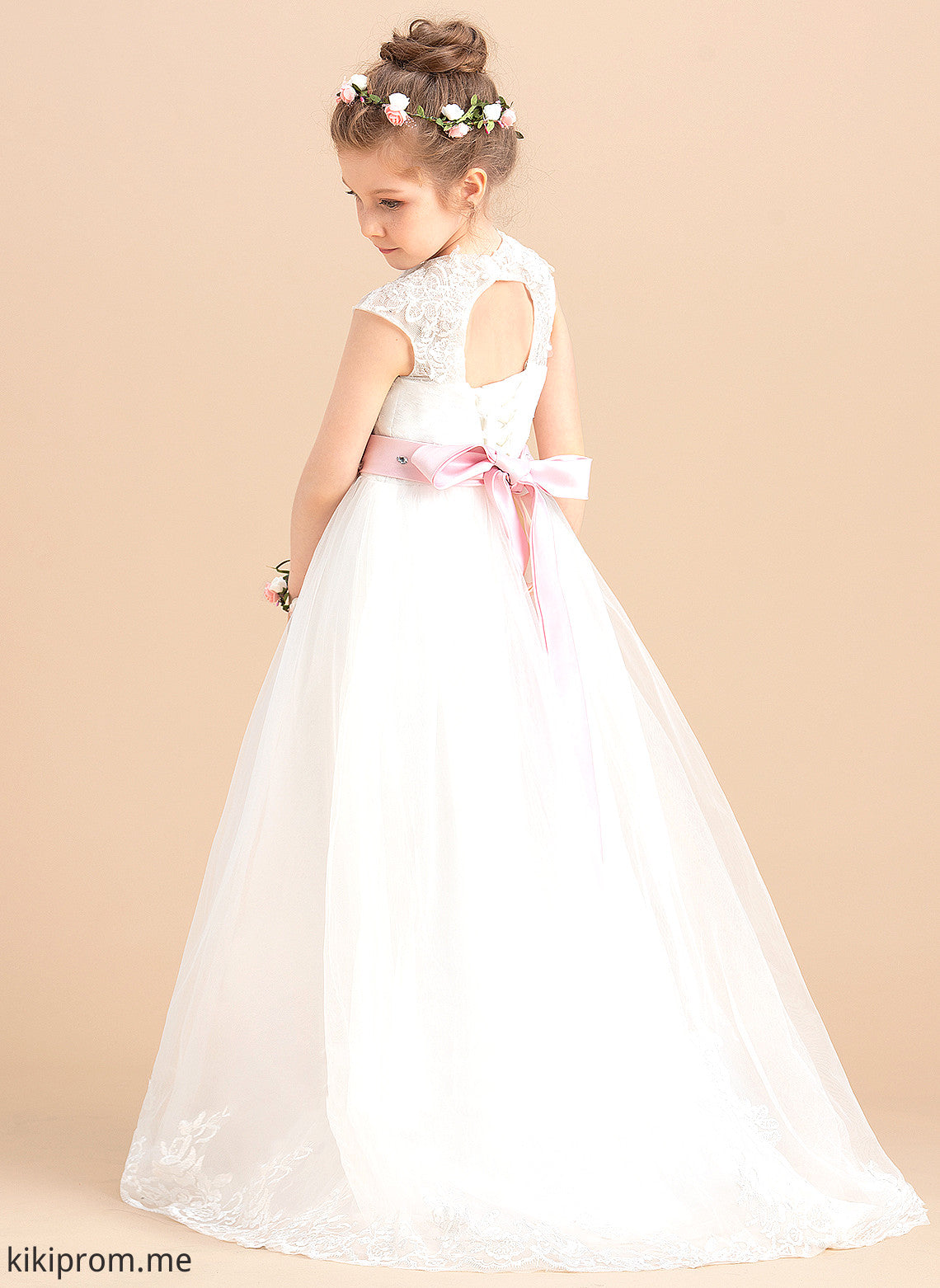 Floor-length Sleeveless Sash/Beading/Appliques/Bow(s) Neck Marcie With - Dress (Petticoat included) Tulle/Lace Girl Flower Girl Dresses NOT Flower Ball-Gown/Princess Scoop