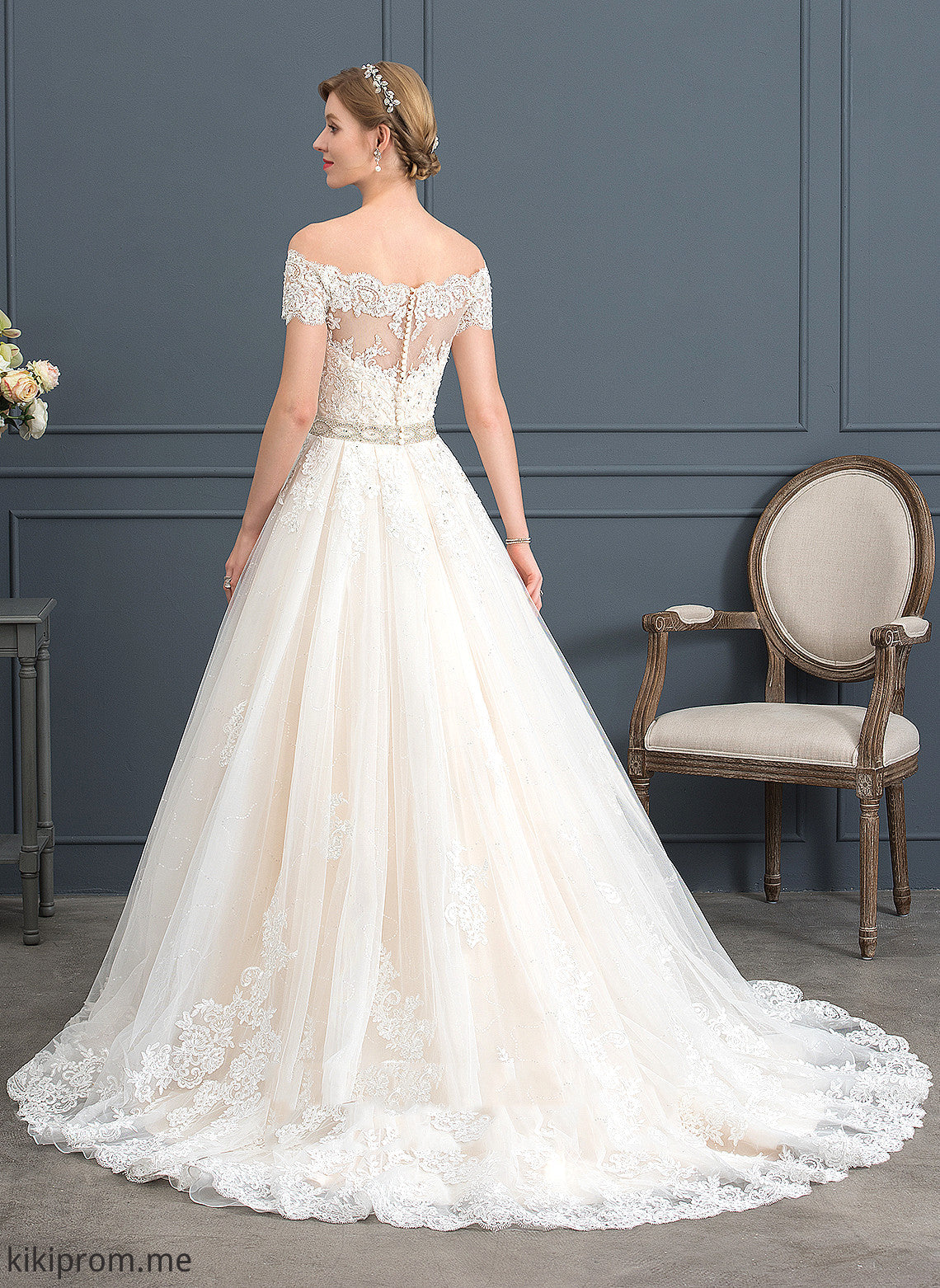 Wedding Train Wedding Dresses Court Shayna Lace Ball-Gown/Princess Tulle With Dress Sequins Beading Off-the-Shoulder