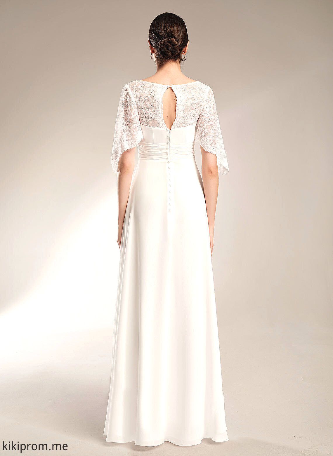 Sheath/Column Chiffon Dress Lace Wedding Dresses Floor-Length Reina V-neck Wedding