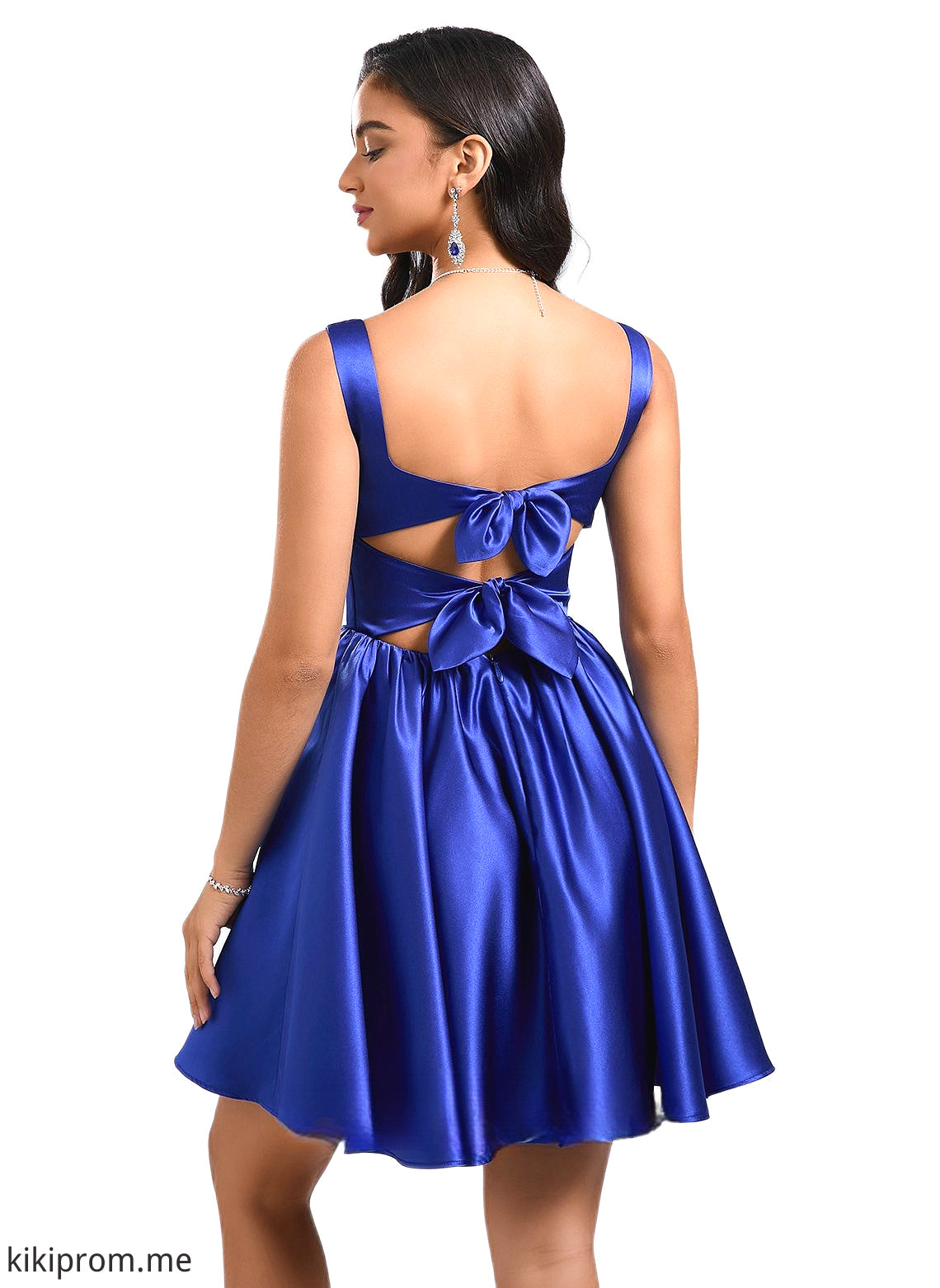 Harper A-line Square Short Satin Homecoming Dress With Bow HFP0025672