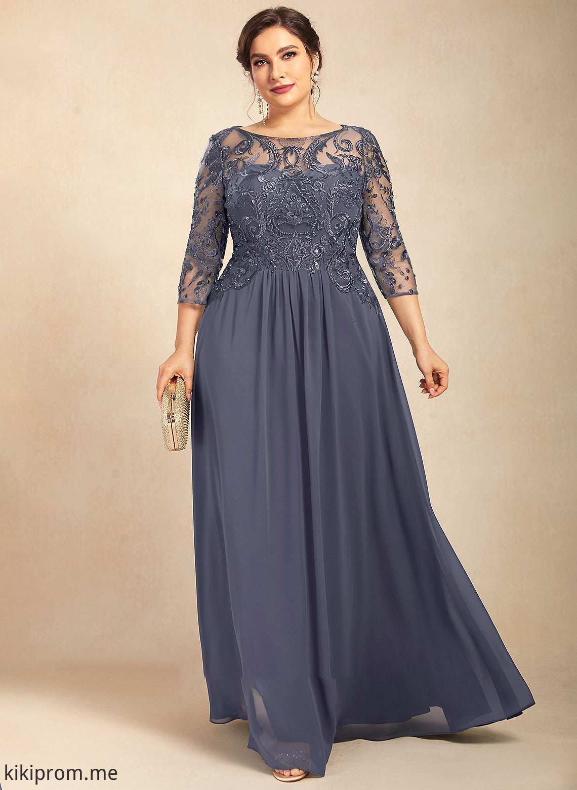 Mother of the Bride Dresses of Floor-Length Neck With Chiffon Dress A-Line Lace Beading Nathaly Sequins Mother the Scoop Bride