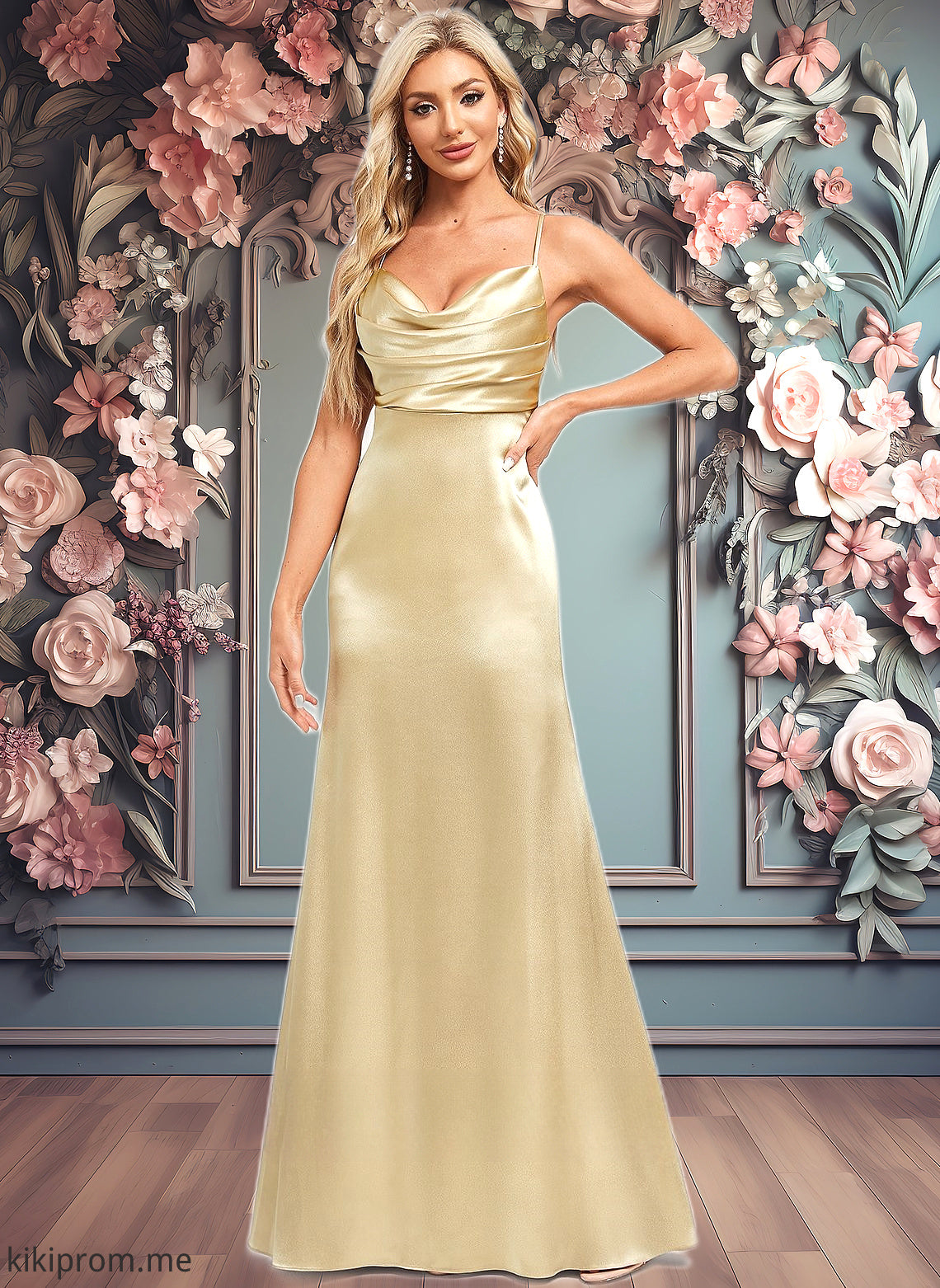 Jaida Trumpet/Mermaid Cowl Floor-Length Stretch Satin Bridesmaid Dress HFP0025792