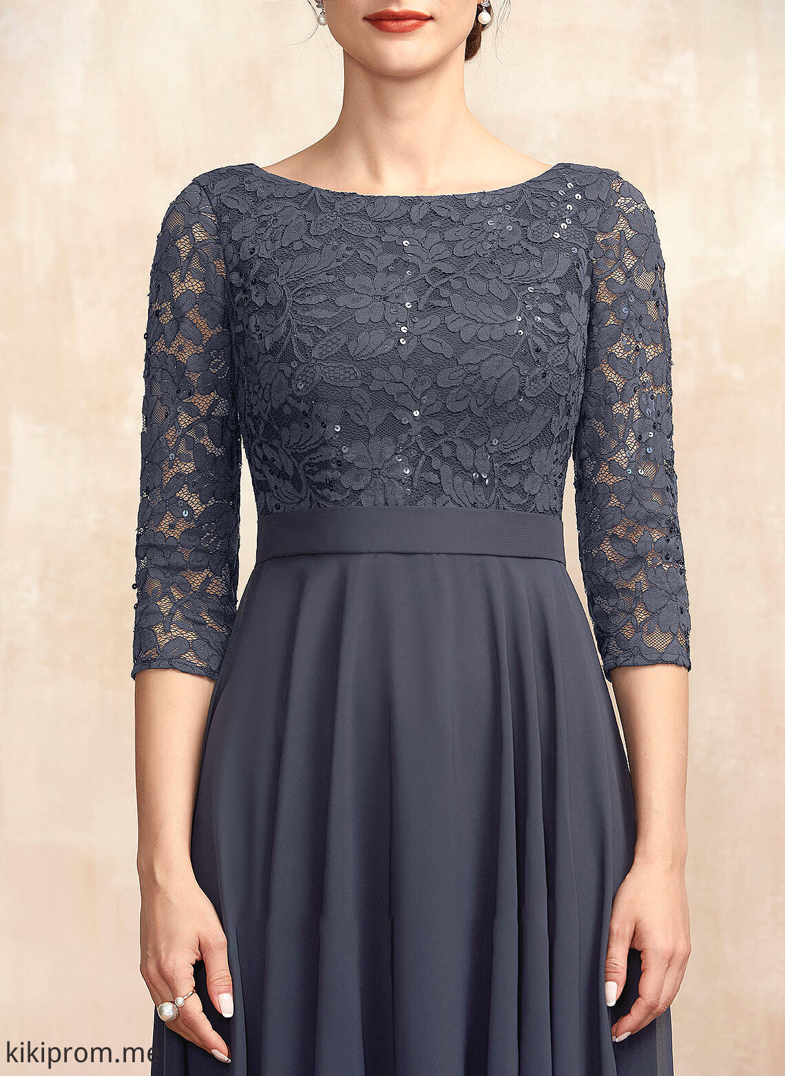 Dress Tea-Length Neck Chiffon the Mother Jessie Mother of the Bride Dresses Lace Sequins of With Scoop Bride A-Line