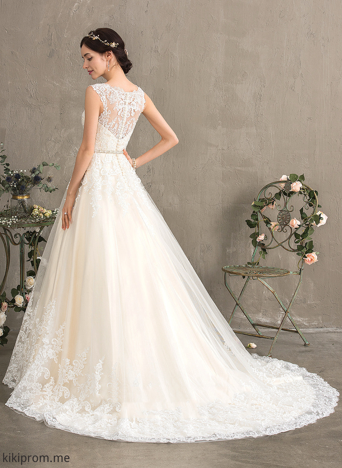 Ball-Gown/Princess Tulle Alanna Court Sweetheart Lace Train Dress Wedding Dresses Wedding Sequins With Beading