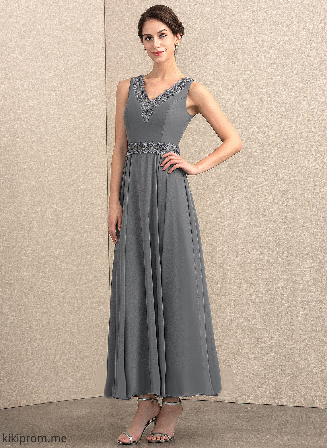 Beading A-Line Chiffon Dress of Sara With the Ankle-Length Mother of the Bride Dresses V-neck Mother Bride Sequins