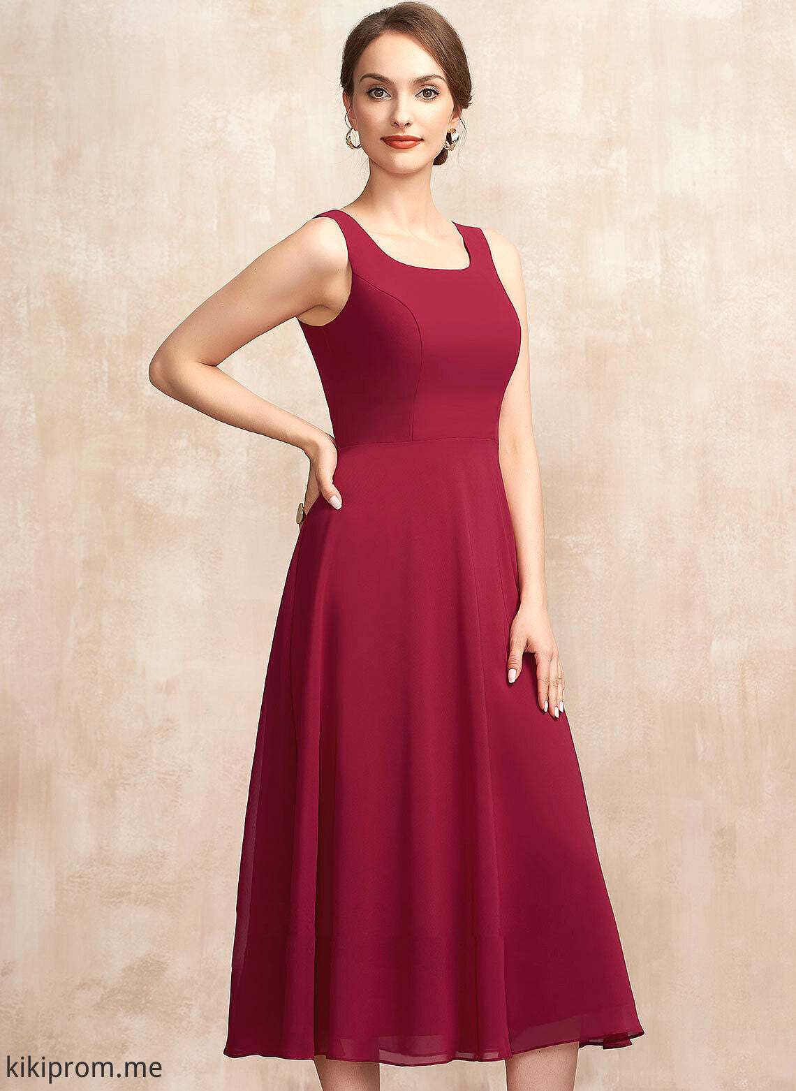 Erica Tea-Length Mother of Neck Scoop A-Line the Bride Dress Mother of the Bride Dresses Chiffon