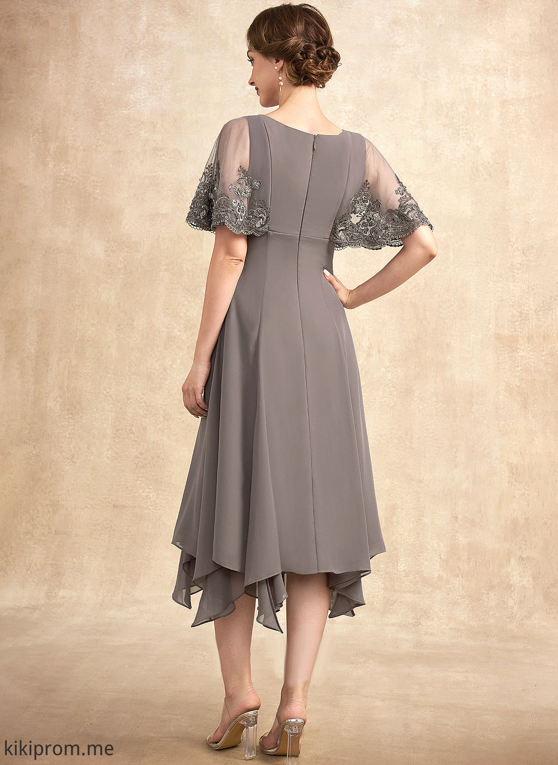 Chiffon of Mother Sequins Bride A-Line Dress Lace Emmalee Tea-Length Beading Mother of the Bride Dresses the V-neck With