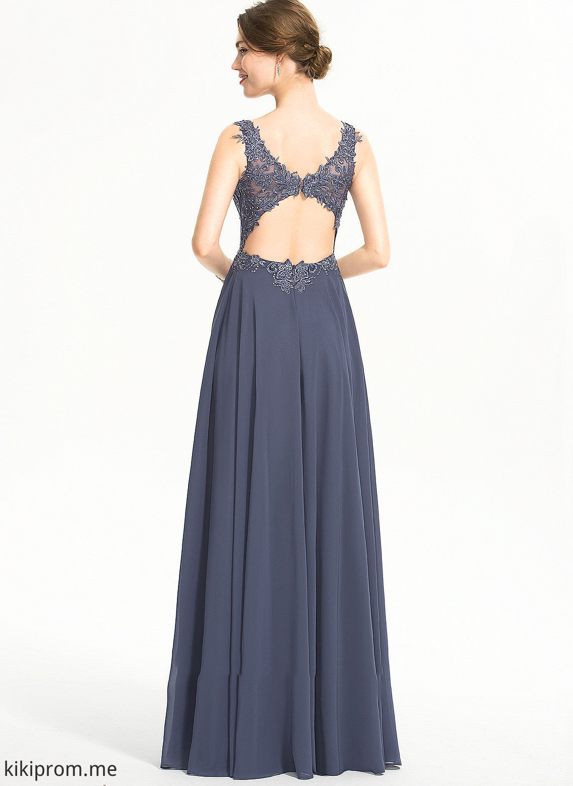 With Chiffon Sequins Split V-neck A-Line Prom Dresses Beading Front Ciara Floor-Length