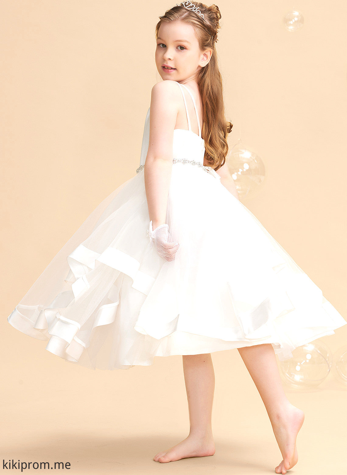 Lindsey Tea-length Straps Girl Flower With Beading Flower Girl Dresses Dress A-Line Satin/Tulle Sleeveless -