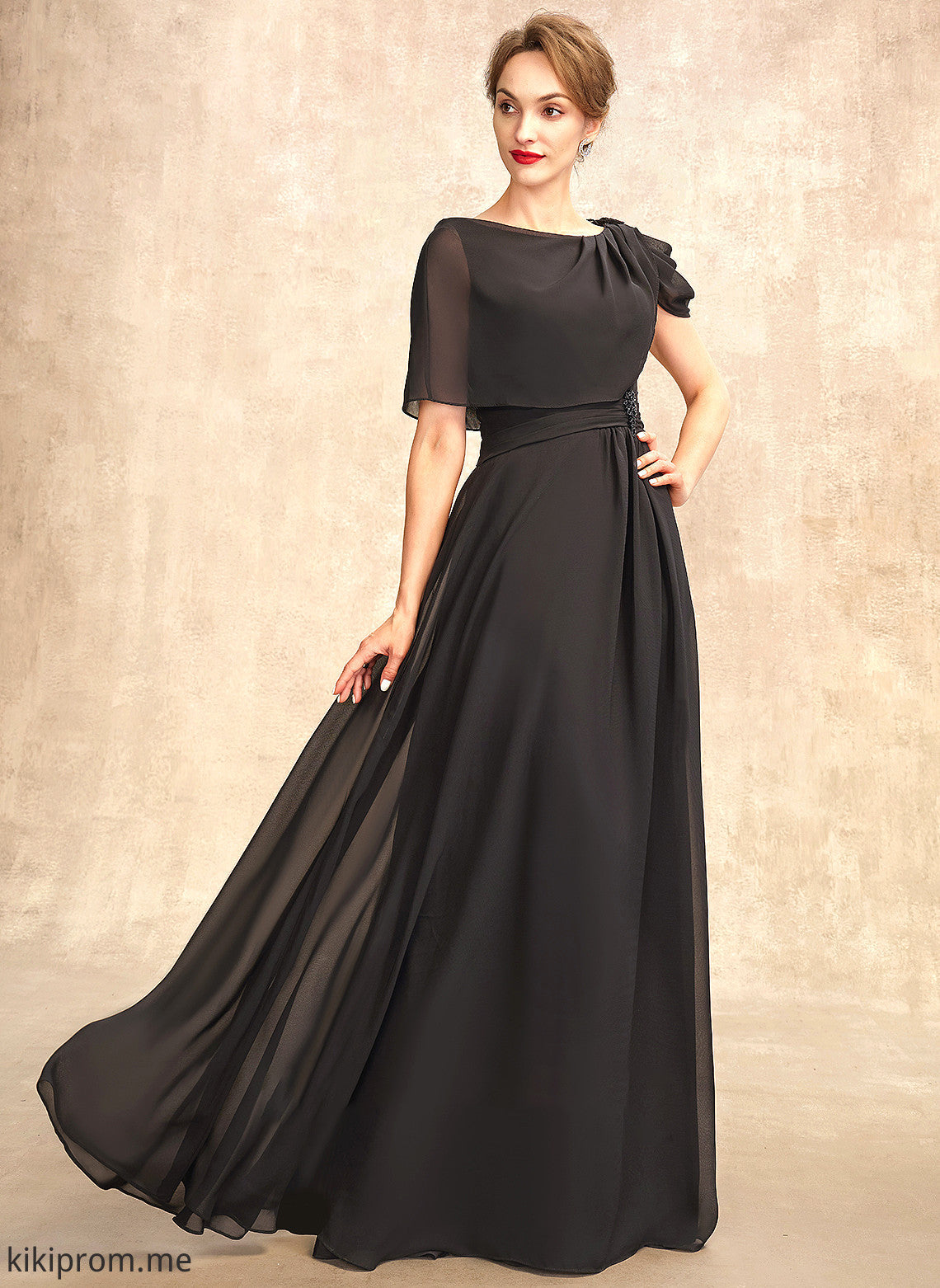 Mother of Ruffle Floor-Length Chiffon Miah Mother of the Bride Dresses Bride Neck Dress With Scoop the A-Line Beading