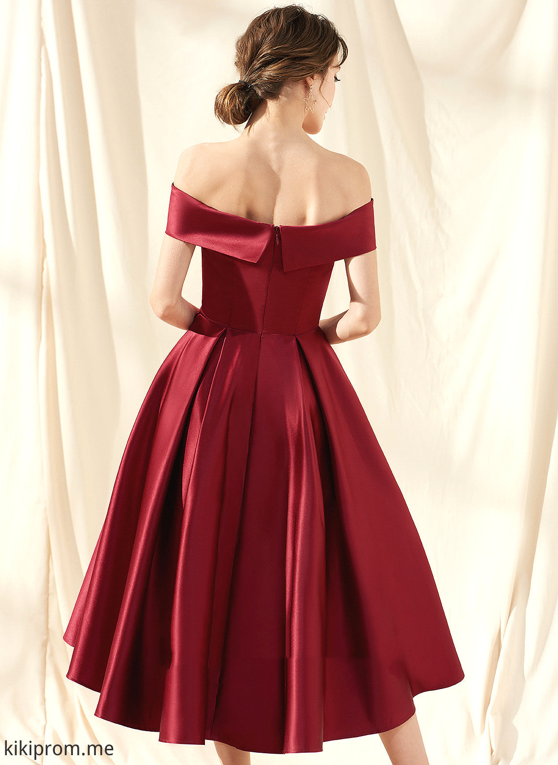 With Dress A-Line Off-the-Shoulder Homecoming Dresses Vivian Asymmetrical Pockets Homecoming Satin