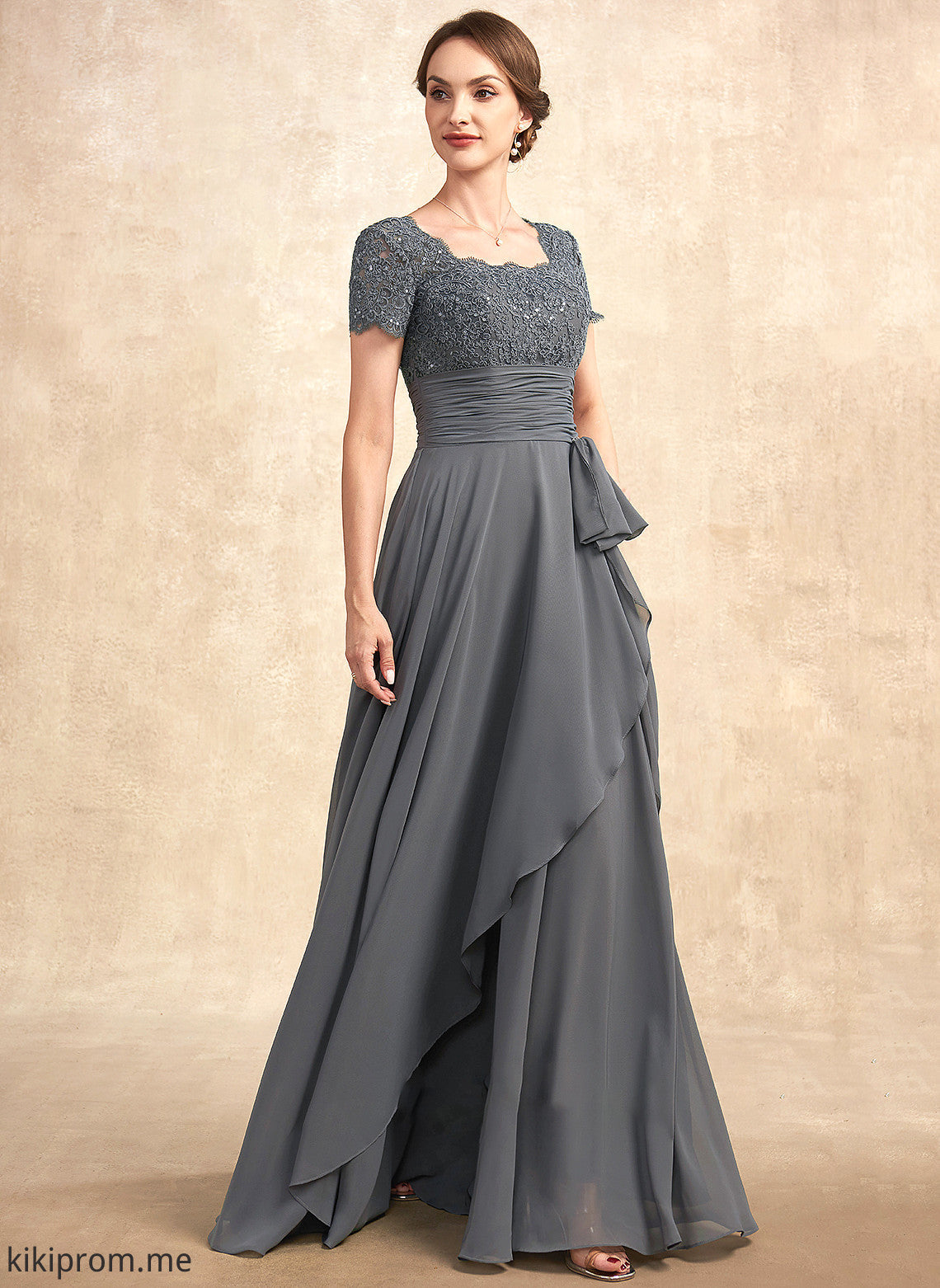 Floor-Length Square of the With Lace Ruffle Dress Amara Neckline Bride A-Line Mother of the Bride Dresses Sequins Mother Chiffon