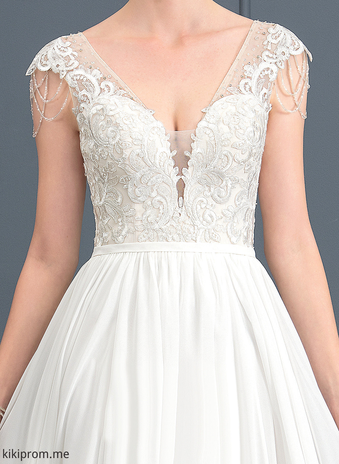 V-neck Sweep Paulina With Wedding Dresses Lace Train Sequins A-Line Dress Wedding Chiffon Beading