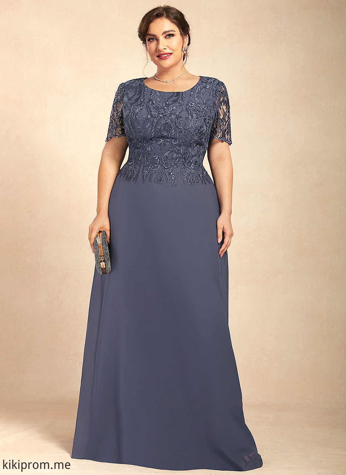 Neck Lace Floor-Length of Chiffon A-Line Mother of the Bride Dresses Mother the Bride Dress Anabel Scoop