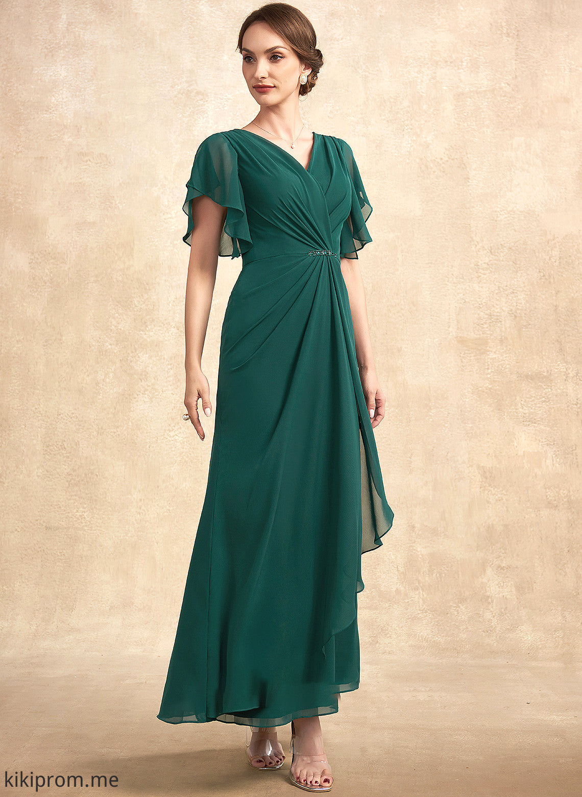 the Mother Ankle-Length Beading Ruffle V-neck of Sequins With A-Line Dress Bride Mother of the Bride Dresses Chiffon Vera