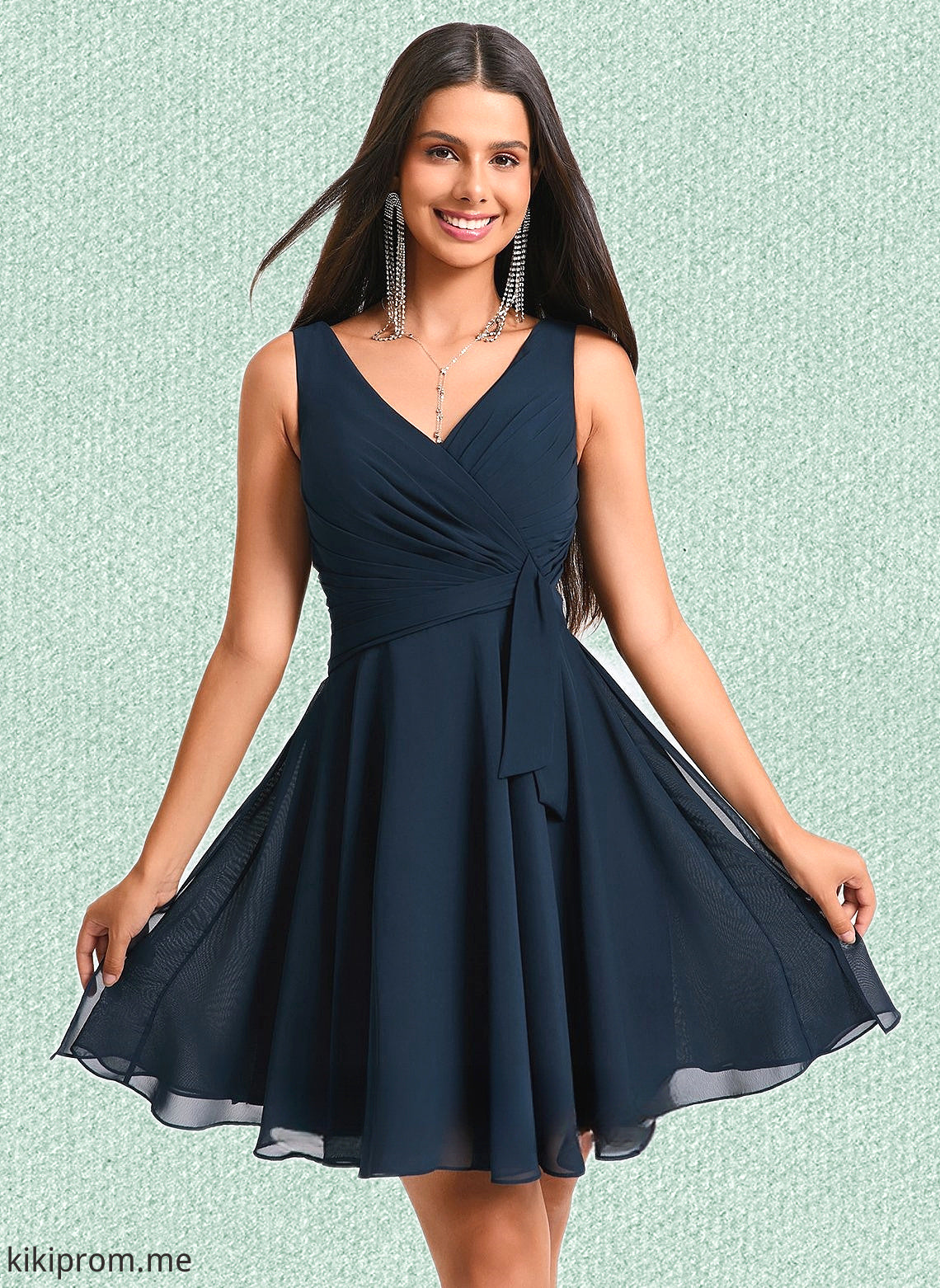 Florence A-line V-Neck Short Chiffon Homecoming Dress With Pleated HFP0025644