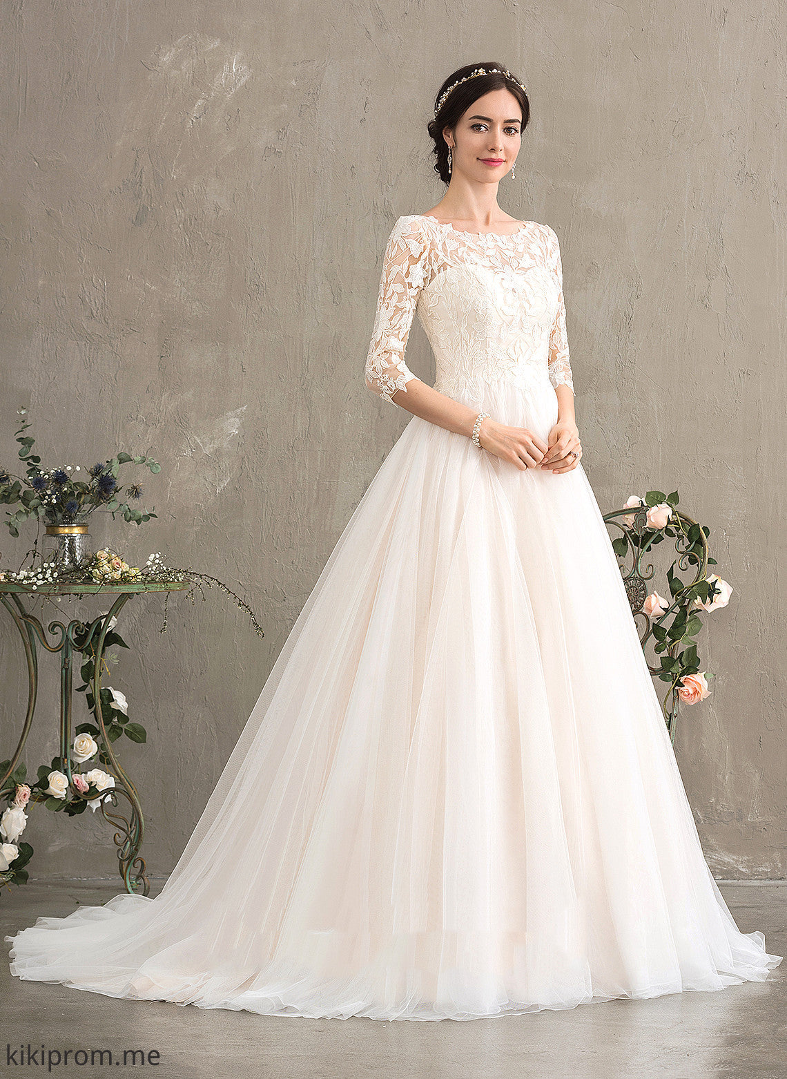 Neck Tulle With Teagan Wedding Dresses Train Dress Sequins Scoop Ball-Gown/Princess Court Lace Wedding