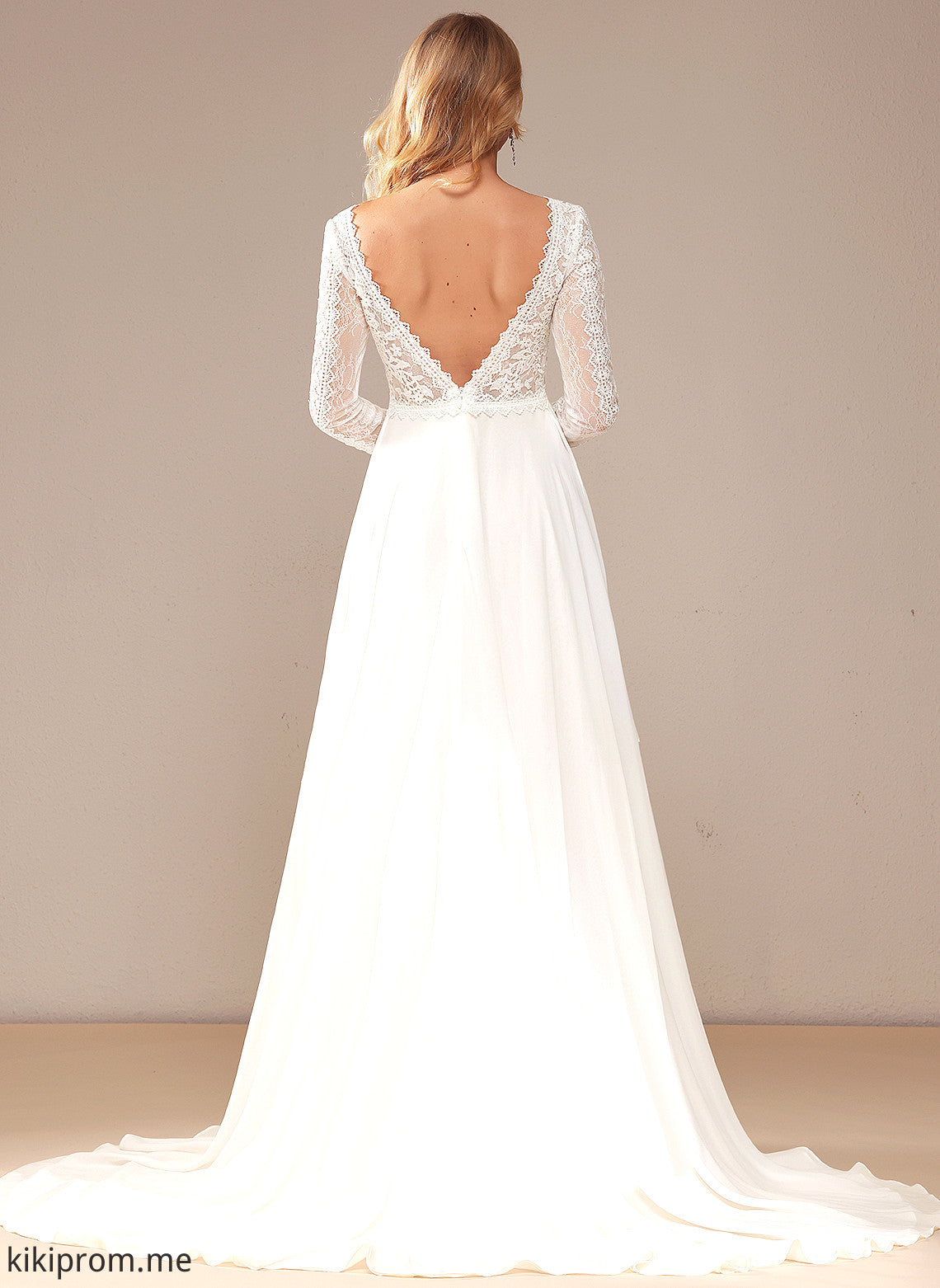 Ruffle Lace With V-neck Train A-Line Alexia Chiffon Wedding Court Dress Wedding Dresses Lace