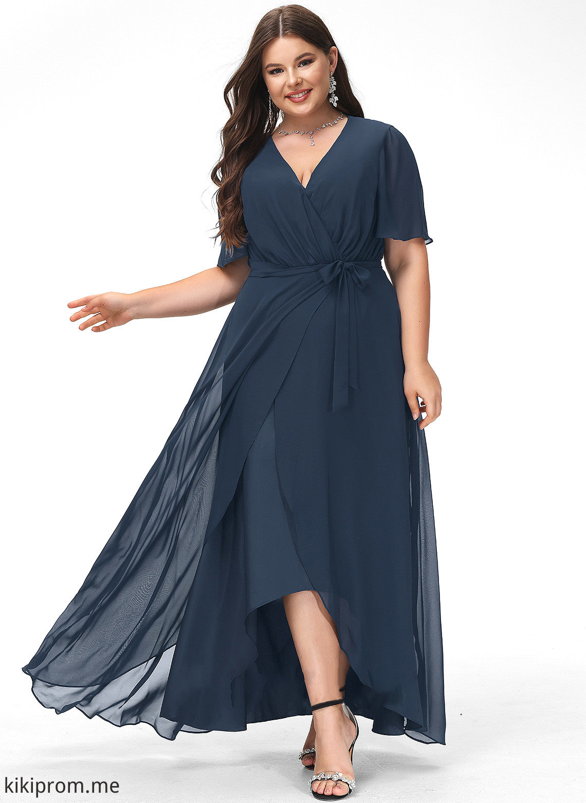 With Prom Dresses Asymmetrical Leia V-neck Chiffon A-Line Bow(s)