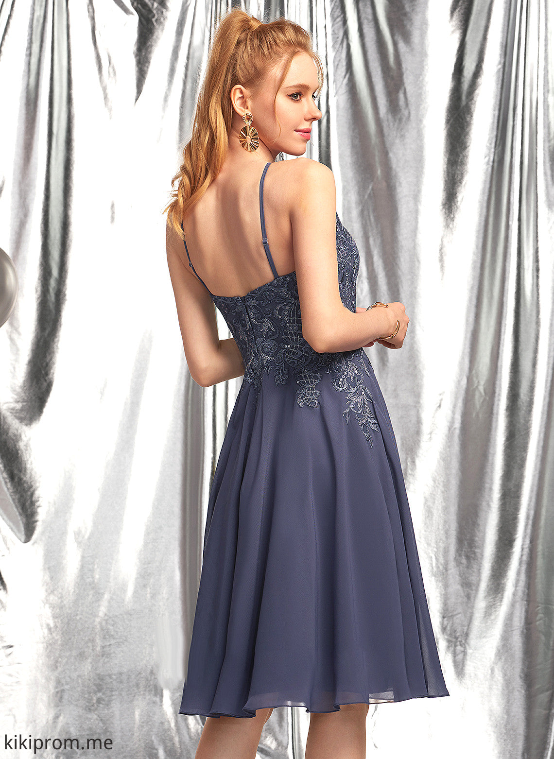 With Appliques Neck Prom Dresses Scoop A-Line Lace Chiffon Phoenix Knee-Length