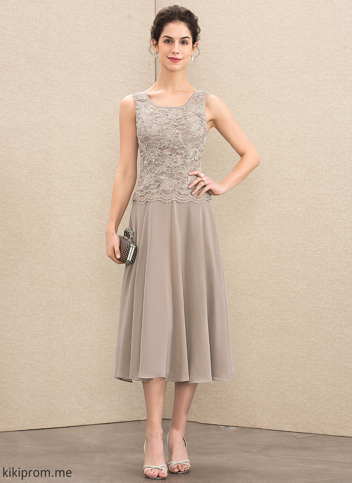 Bride the Lace Chiffon Mother of the Bride Dresses Dulce Mother of With Neck Tea-Length Scoop A-Line Dress Sequins