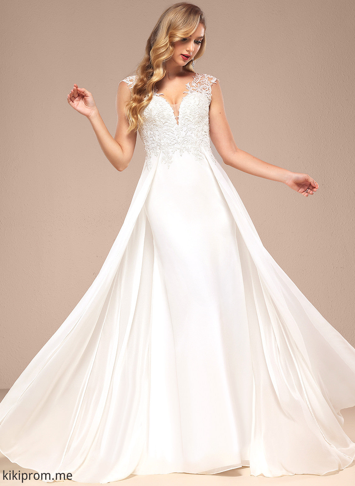 Train A-Line Marcie Lace Chiffon Dress V-neck Sweep Wedding Wedding Dresses